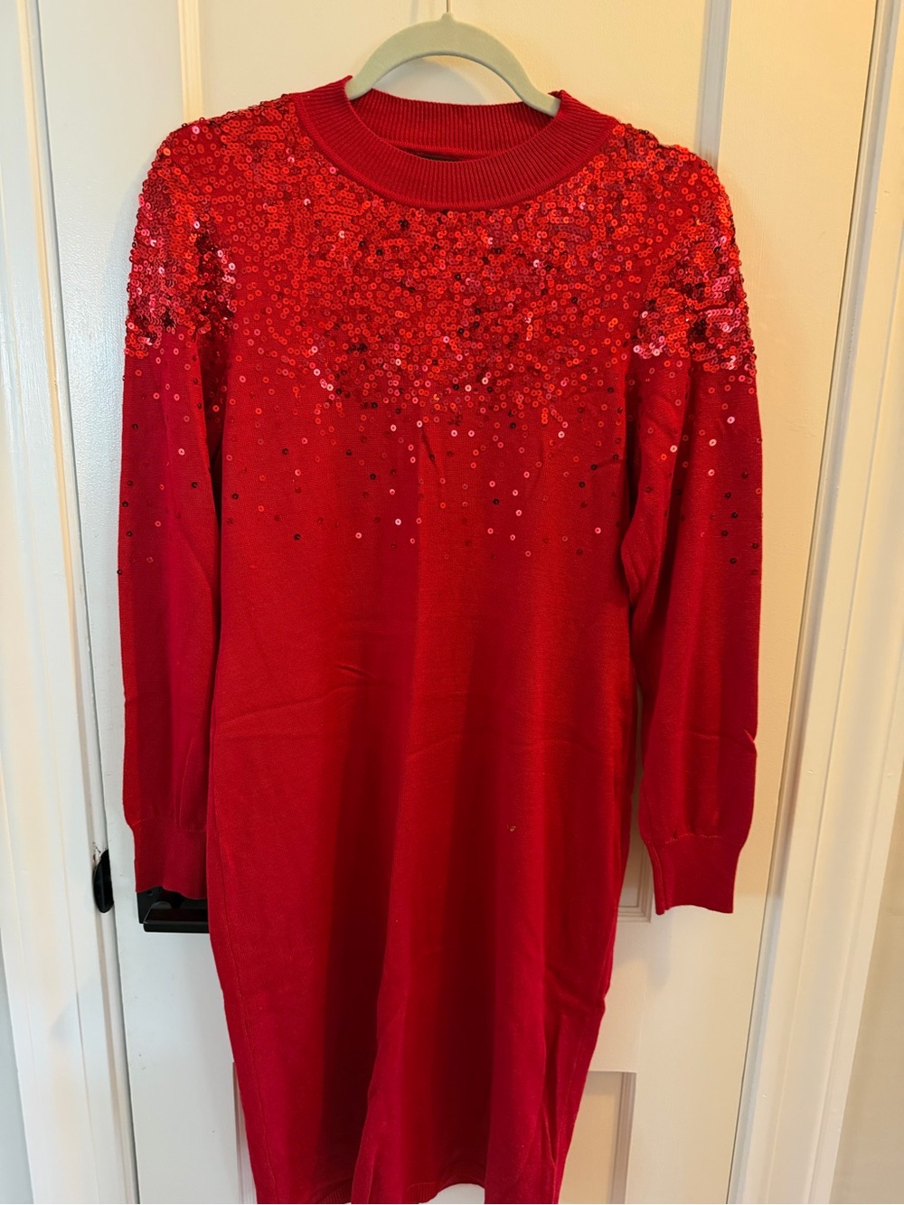 Red Sequin Embellished Women's Sweater Dress
